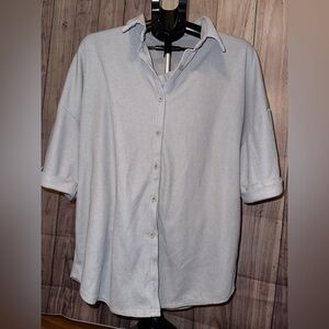 Ekouaer Waffle Knit Button Top&Shorts Set | Heather Gray/Blue Lounge Set| Size L